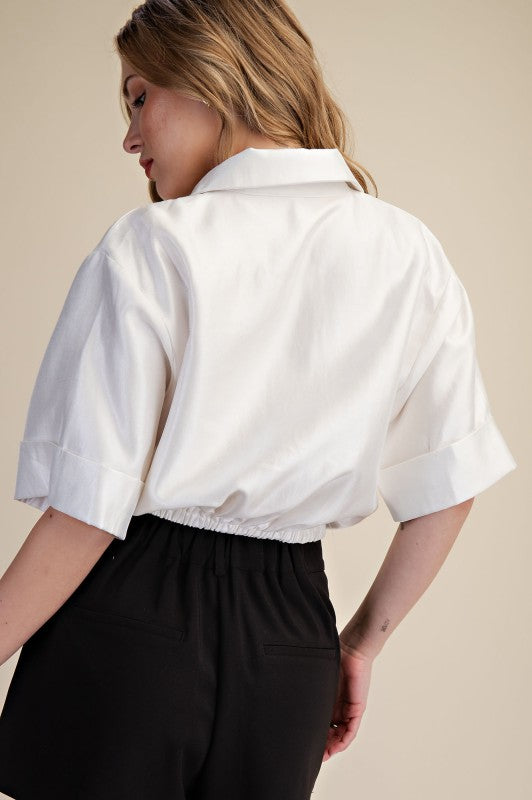 V-neck And Lapel Collar Short Sleeve Shirt