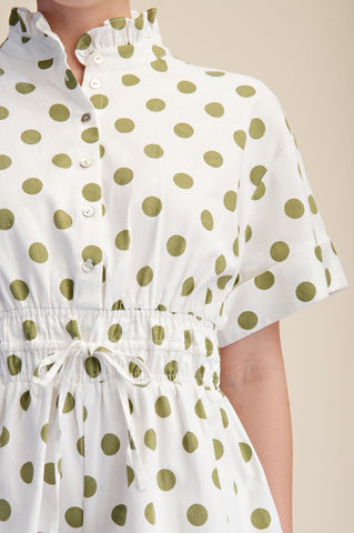 Ruffle Neck Button Down Elastic Waist Romper