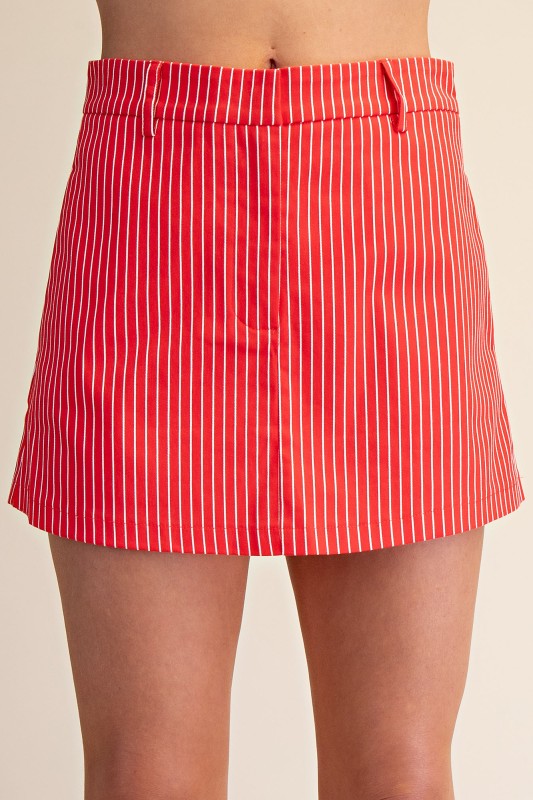 High Waisted Culottes Stripe Skort With Pocket