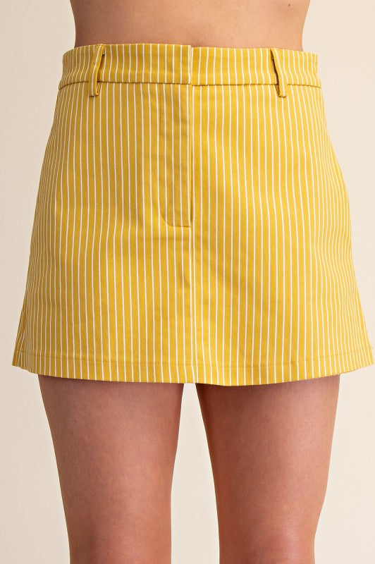 High Waisted Culottes Stripe Skort With Pocket