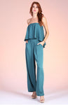 Washed Poly Silk Cascade Strapless Jumpsuit