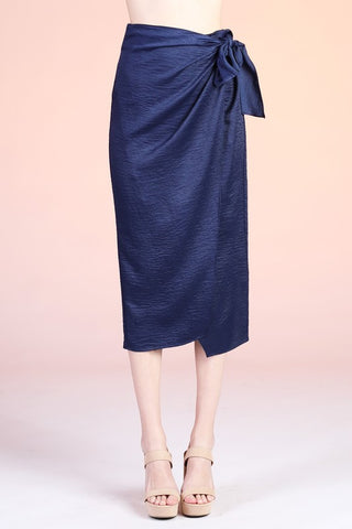 Washed Satin Crepe Side Wrap Midi Skirt