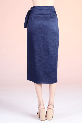 Washed Satin Crepe Side Wrap Midi Skirt