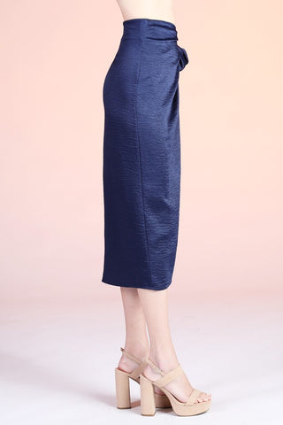 Washed Satin Crepe Side Wrap Midi Skirt