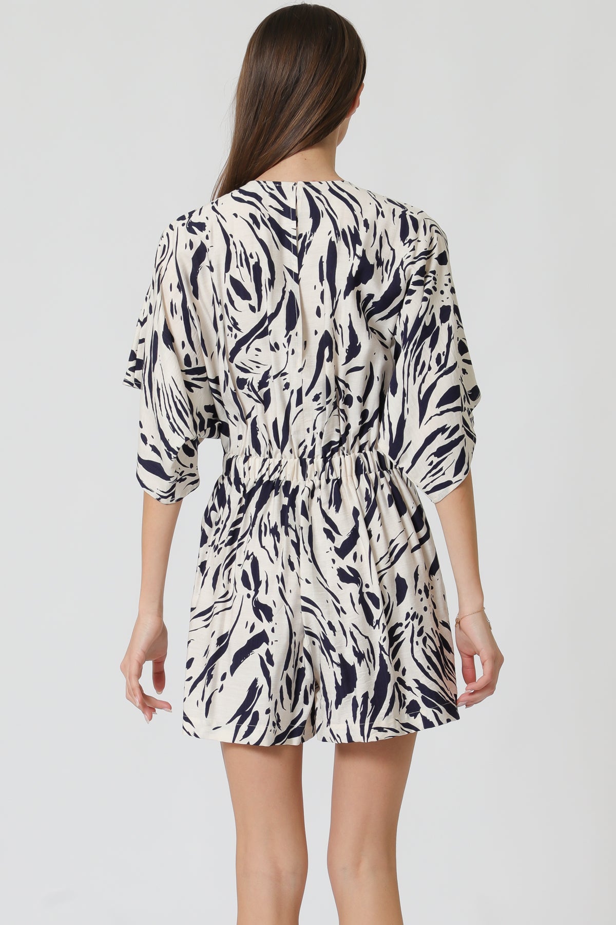 Kimono sleeve chest elastic back waisted romper