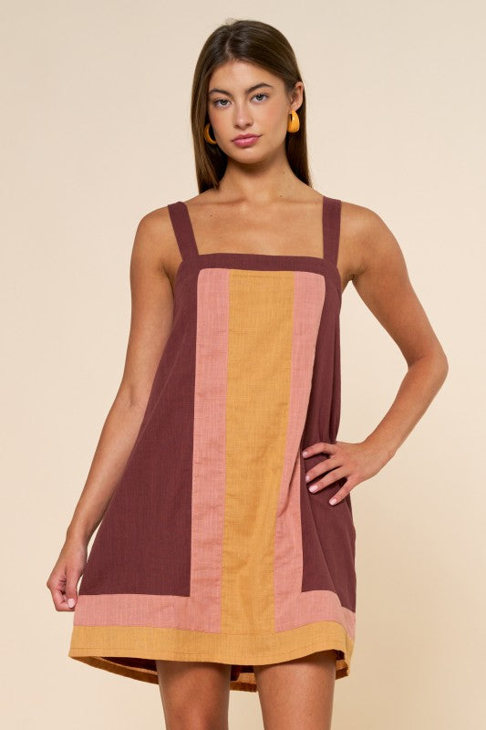 Color Block Sleeveless Mini Dress