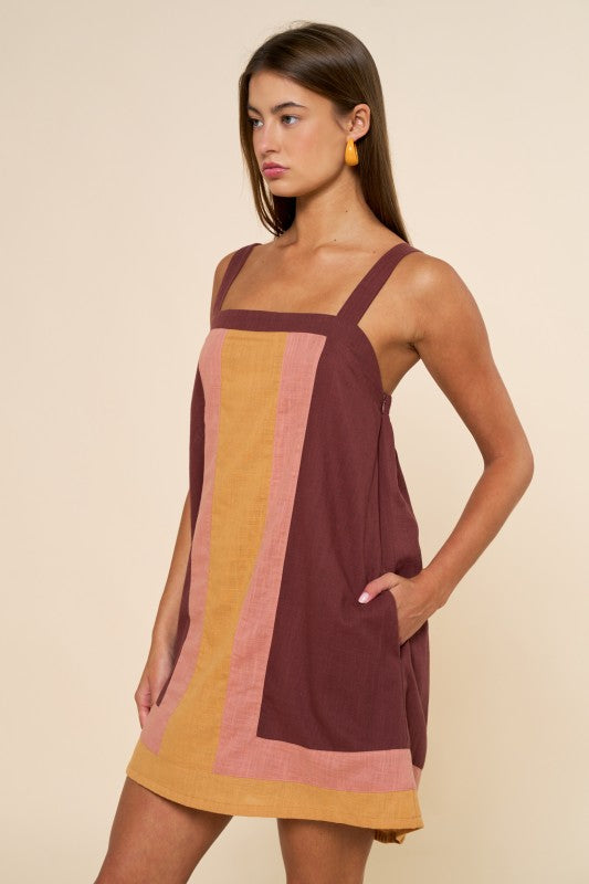 Color Block Sleeveless Mini Dress