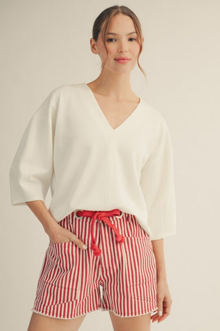 Soft Textured V Neck Solid Top