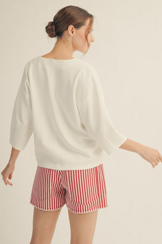 Soft Textured V Neck Solid Top