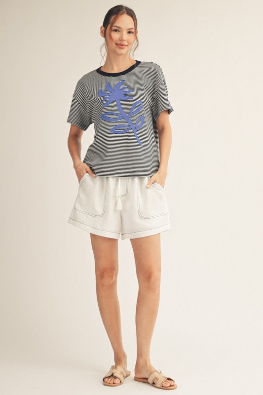 Drawstrig Waist Stitch Detail Casual Shorts