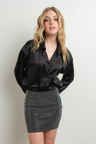 Long-sleeve button down satin shirt