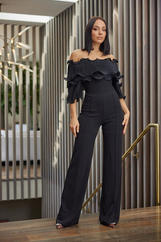 OFF SHOULDER LAYERED RUFFLE TOP DETAILED JUMPSUIT