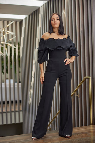 OFF SHOULDER LAYERED RUFFLE TOP DETAILED JUMPSUIT