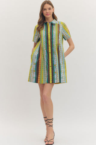 Geometric Stripe Short Sleeve Mini Dress