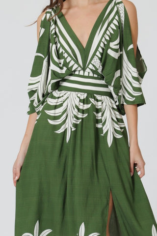 Border Print Kimono Maxi Dress