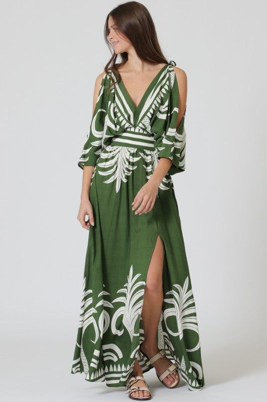 Border Print Kimono Maxi Dress