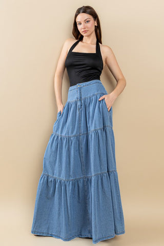 TIERED WIDE SWEEP MAXI SKIRT