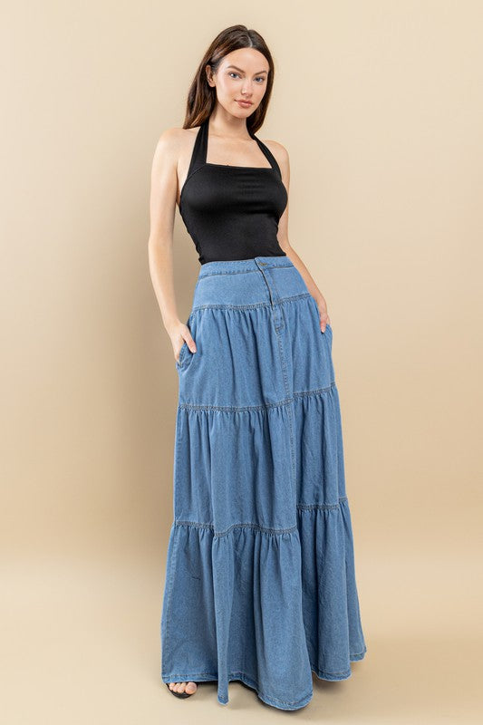 TIERED WIDE SWEEP MAXI SKIRT