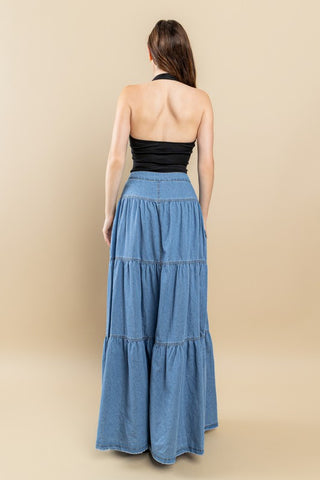 TIERED WIDE SWEEP MAXI SKIRT