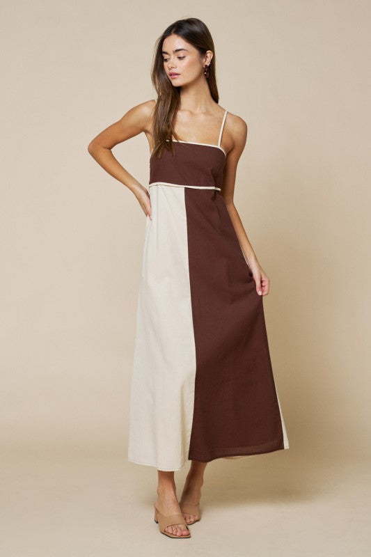 Color Block Empire Waist Maxidres W/pockets