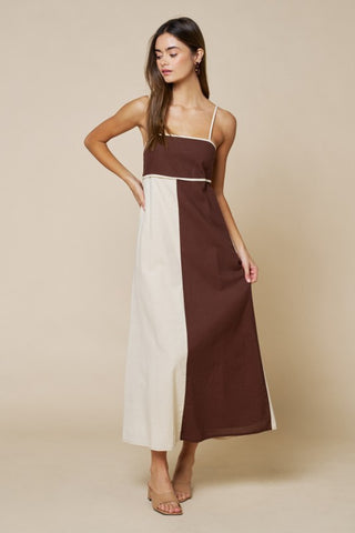 Color Block Empire Waist Maxidres W/pockets