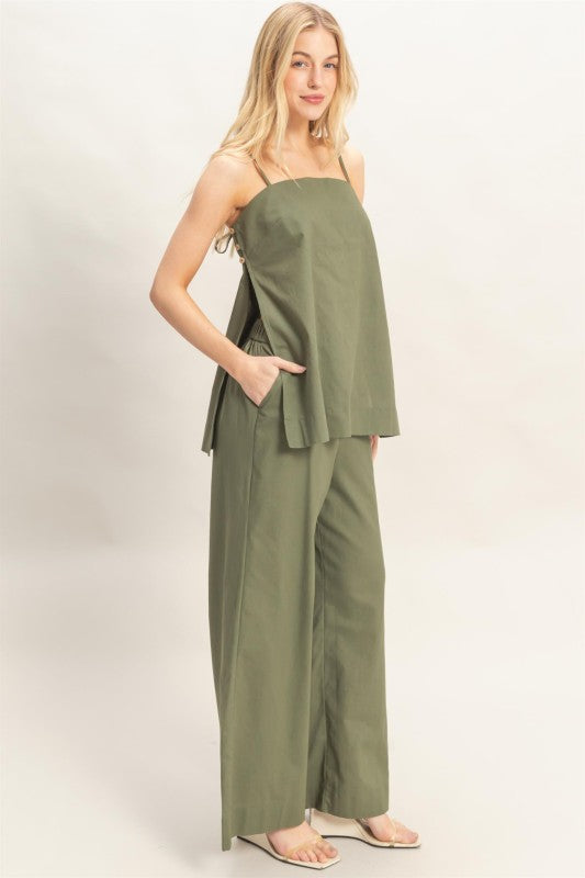 Spaghetti Strap Top & Wide-leg Pants Set