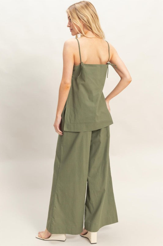 Spaghetti Strap Top & Wide-leg Pants Set