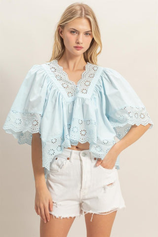 Scalloped Eyelet Babydoll Top