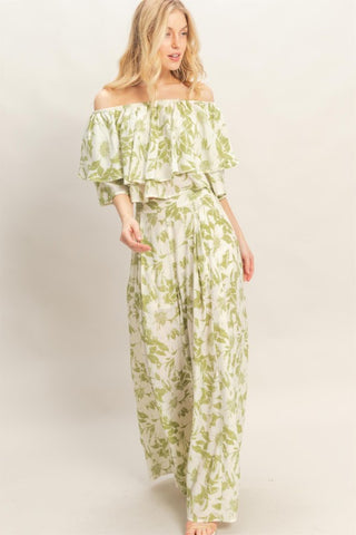 Floral Off-shoulder Top & Pants Set