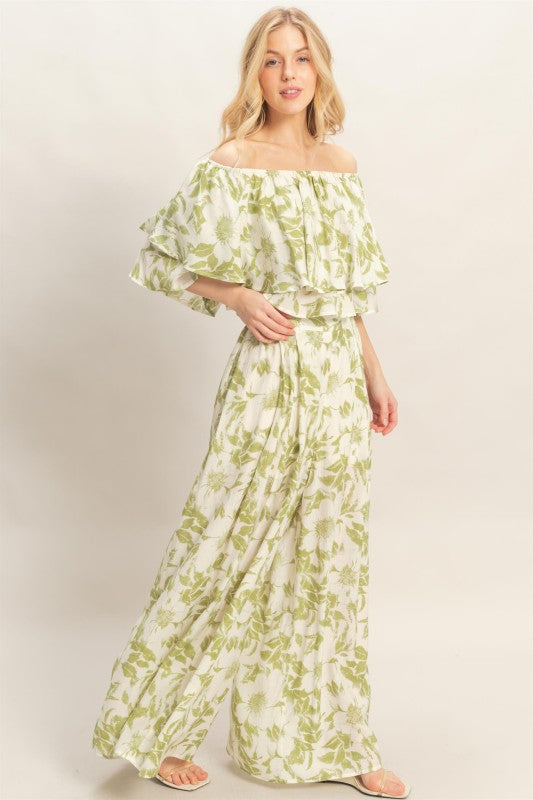 Floral Off-shoulder Top & Pants Set
