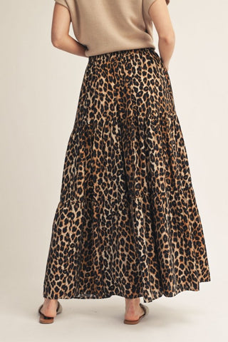 Elastic Waist Leopard Tiered Maxi Skirt