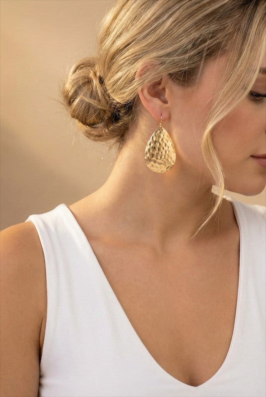 Hammered Teardrop Metal Earrings