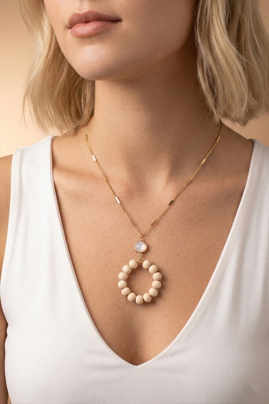 Wood Bead Hoop Pendant Necklace