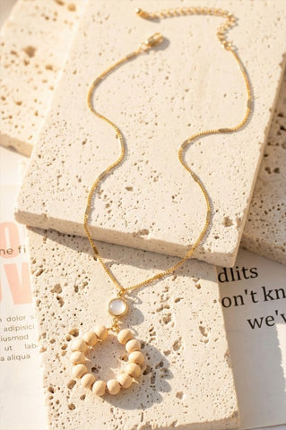 Wood Bead Hoop Pendant Necklace