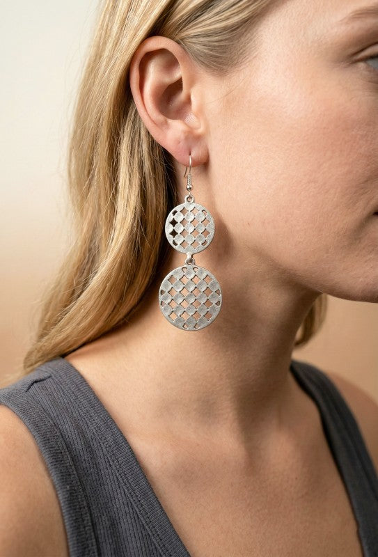 Cutout Checker Double Disk Earrings