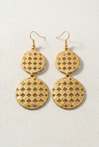 Cutout Checker Double Disk Earrings