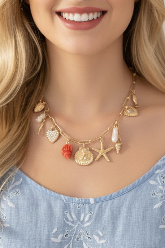 Sunset Tide Sea Shell Charm Necklace