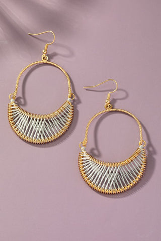 Thread Woven Crescent Hoop Drop Earrings