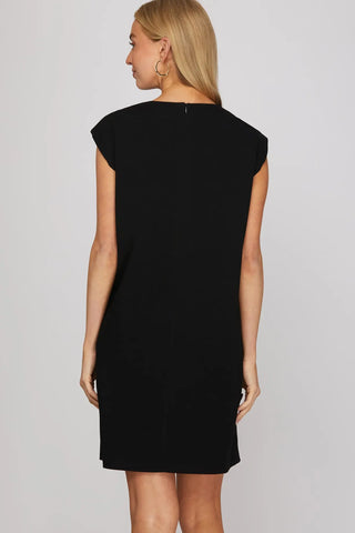 SLEEVELESS SIDE BUTTONED KNIT MINI DRESS WITH POCKETS