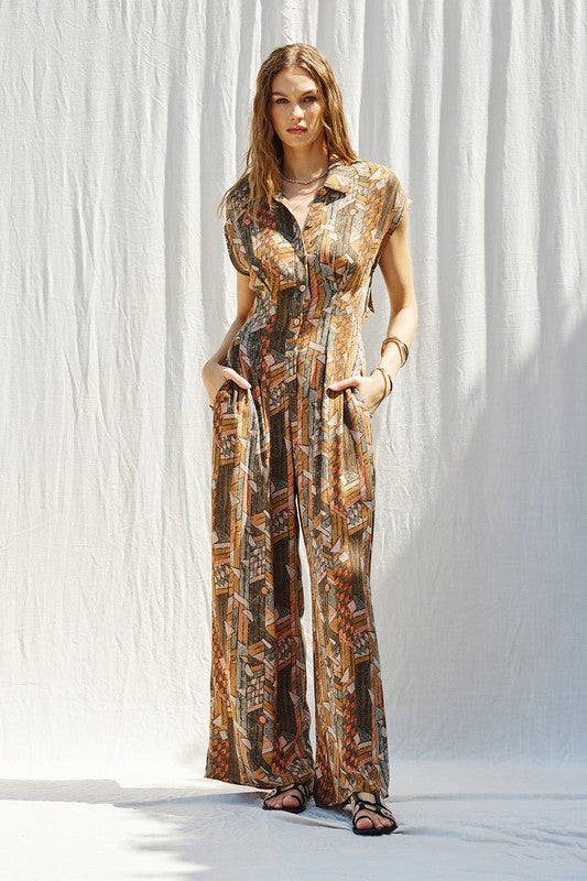 Printed Cut Out Back Jumpsuit