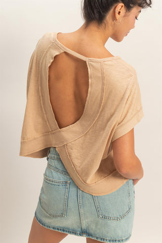 Acid Washed Cross Detail Open Back Top