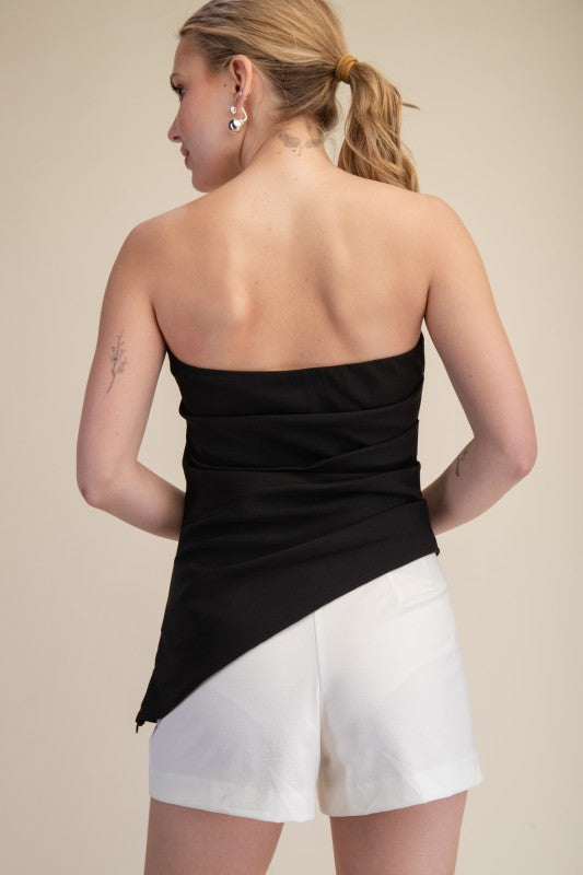 Ruched Asymmetric Strapless Bandeau Top