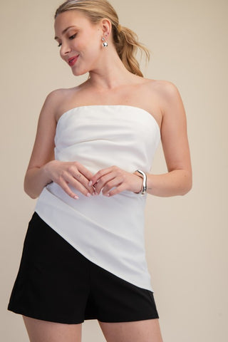 Ruched Asymmetric Strapless Bandeau Top