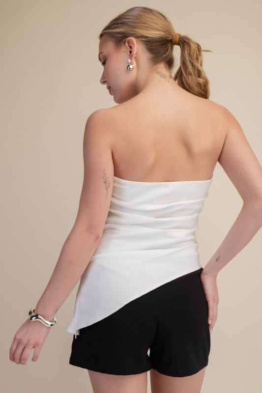 Ruched Asymmetric Strapless Bandeau Top