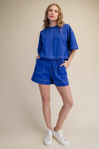 Waist Elastic Band Stitch Detail Relaxing Shorts