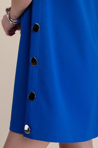 Round Neck Sleeveless Side Button Shift Mini Dress