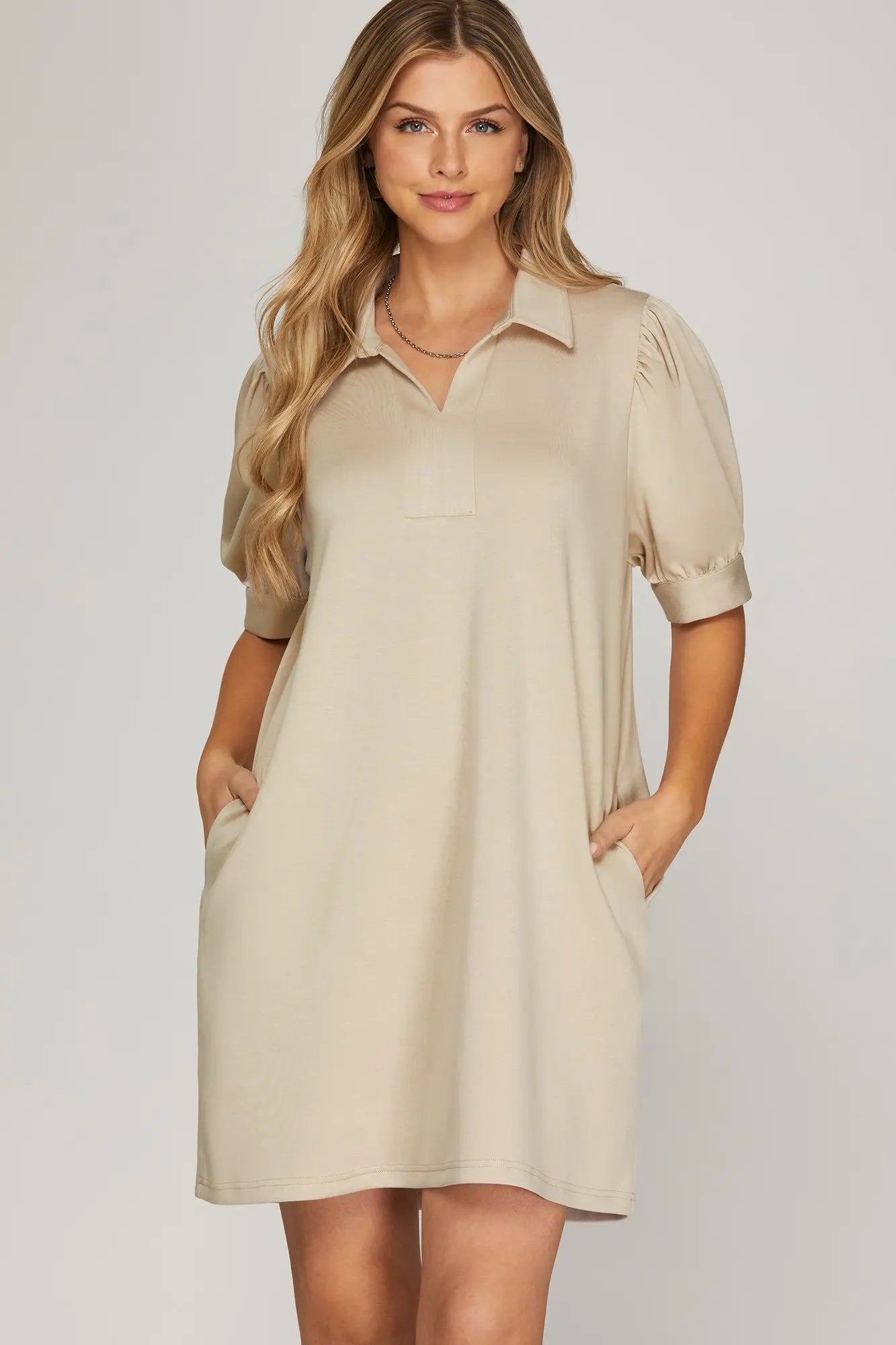 SHORT SLEEVE MINI DRESS WITH POCKETS