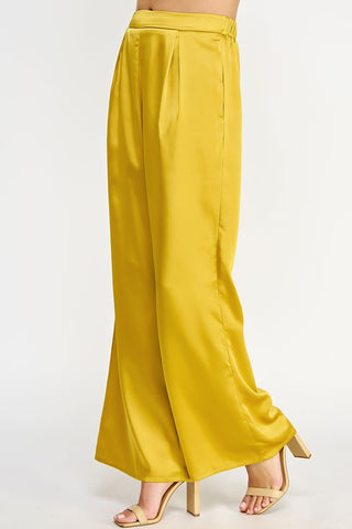 Front Pleat Wide Leg Satin Pants