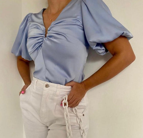 V NECK SATIN TOP