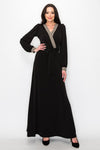 Solid ity wrap Maxi dress with trim with long closed sleeves